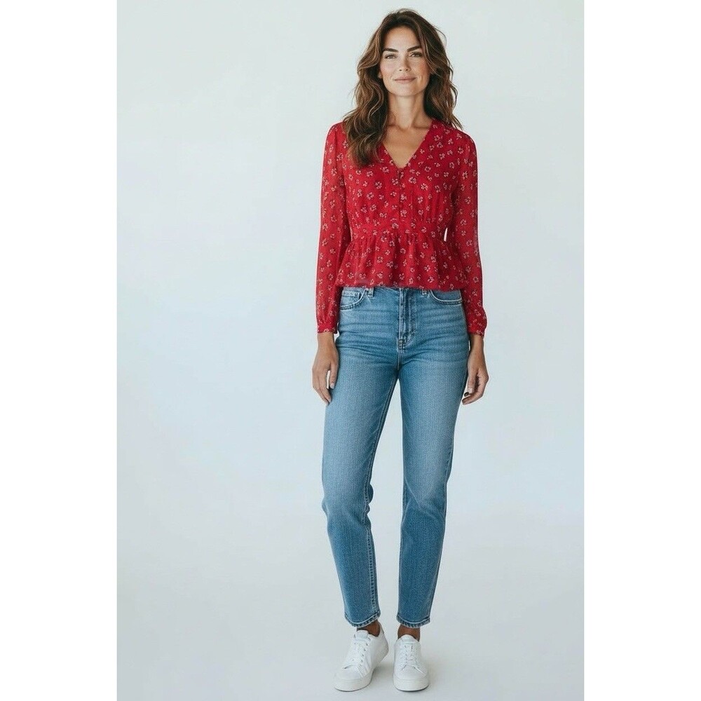 Madewell Encinko Little Lilies Red   XXS Peplum Top Coquette Boho Soft Girl